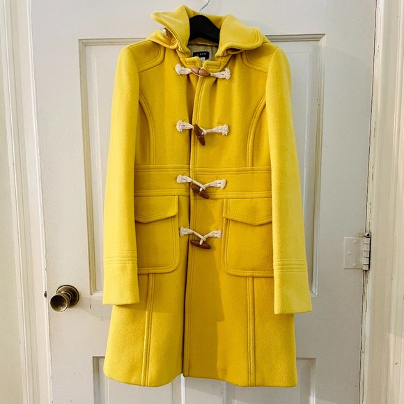 J. Crew Jackets & Blazers - J.Crew Wool Sunny Yellow Hooded Toggle Trench Coat- Size 8